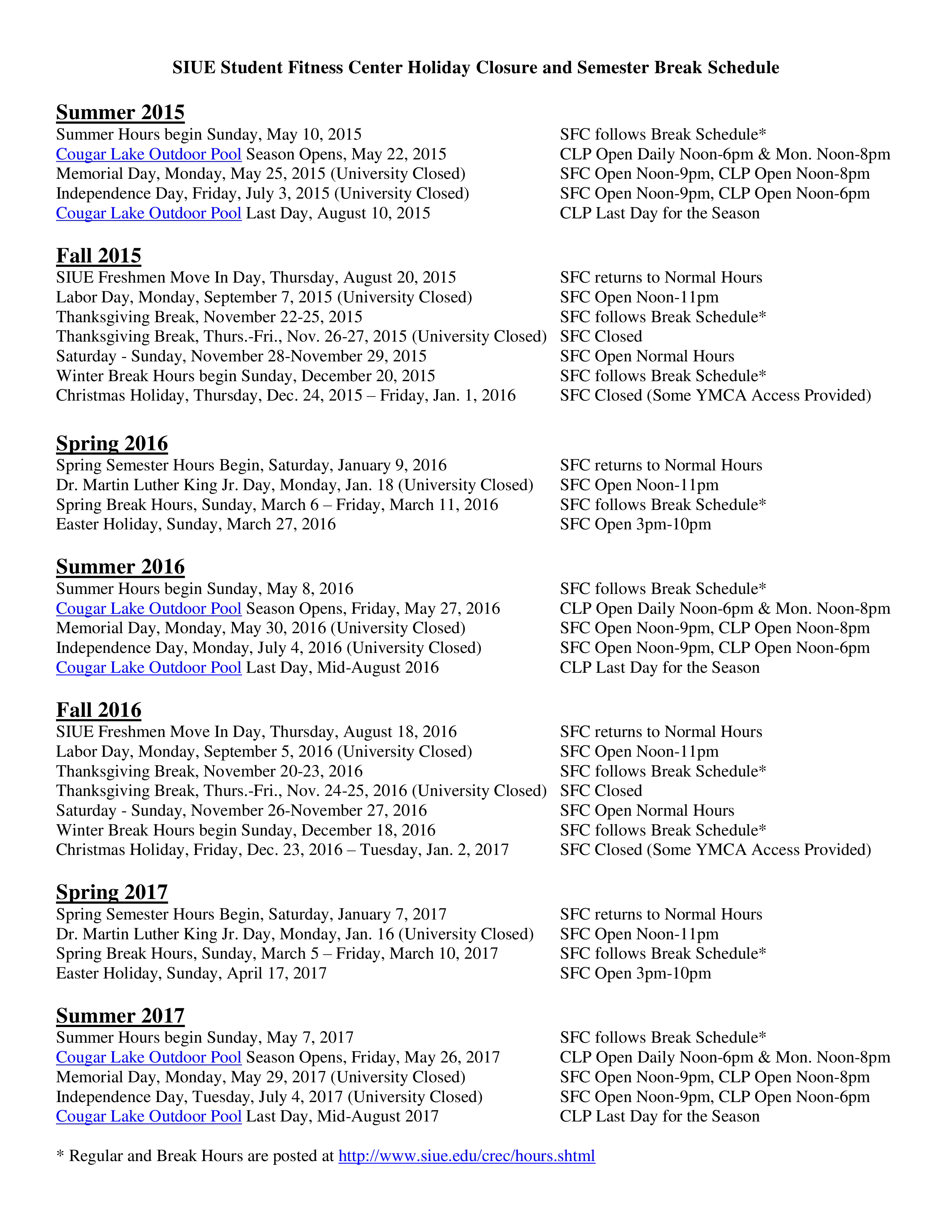 holiday hours and semester break schedule template