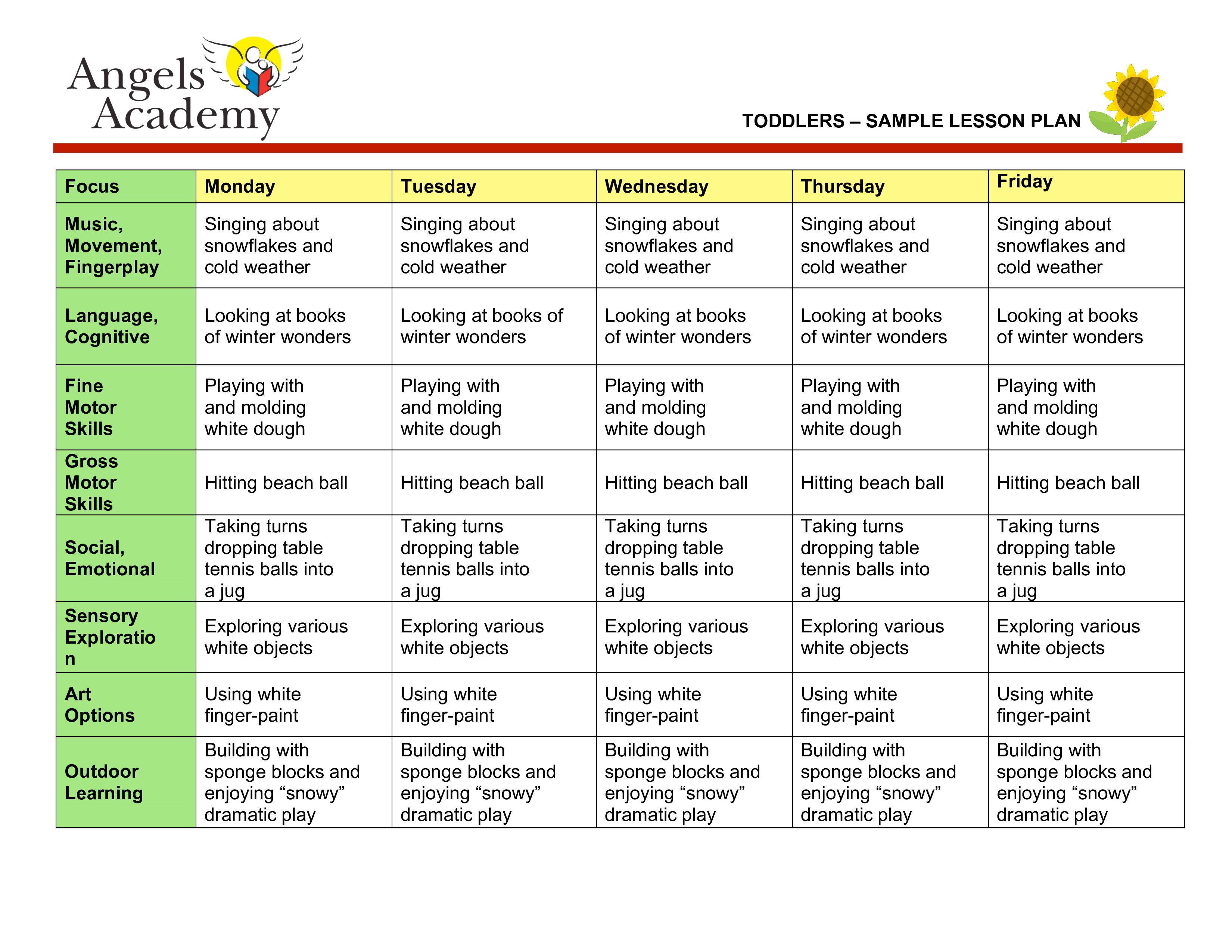 Toddlers Lesson Plan Templates At