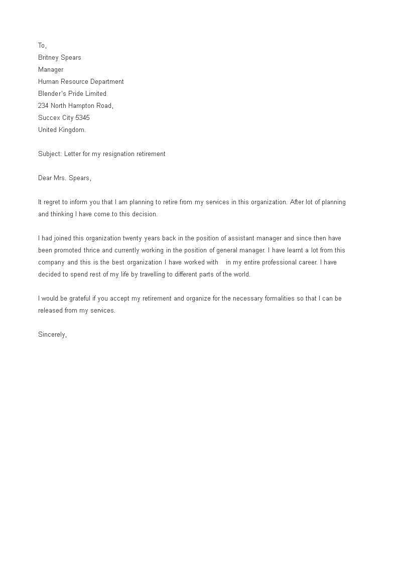 retirement resignation letter sample template