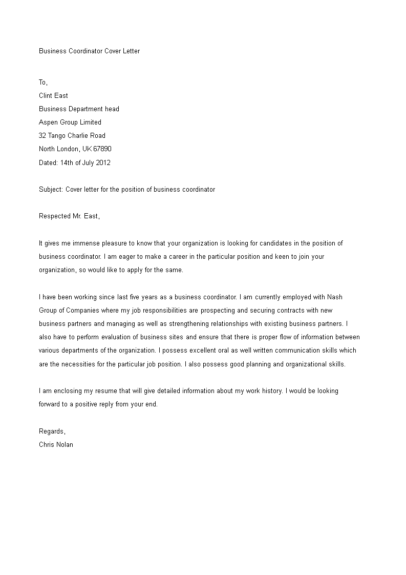 business coordinator template