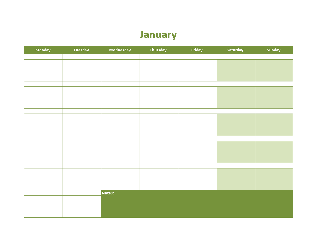 monthly calendar schedule excel template