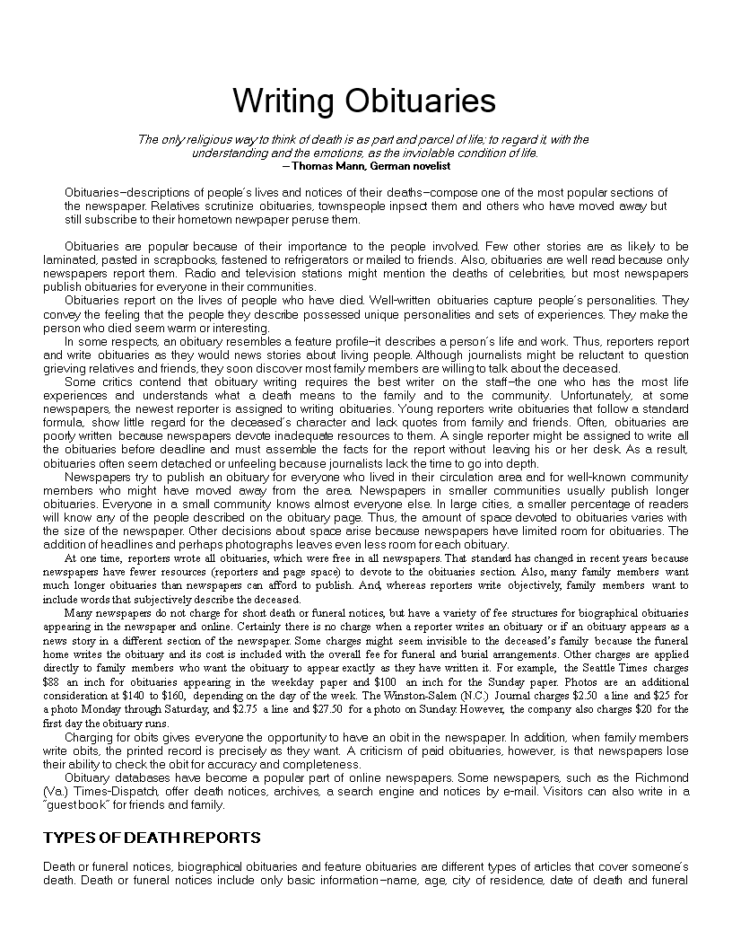 Kostenloses Obituaries Death Notice