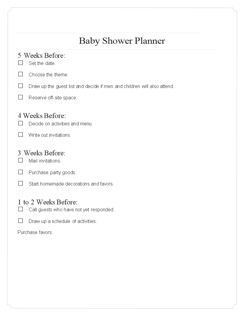 baby shower planner checklist modèles