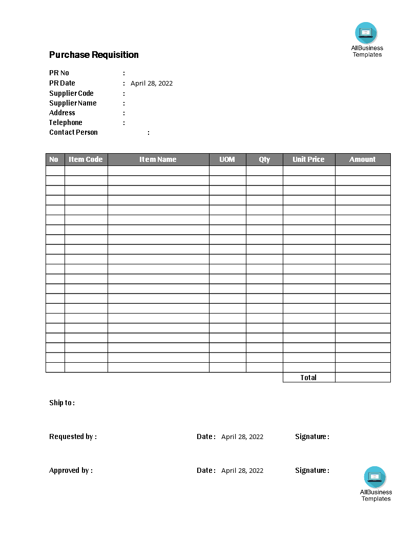 purchase requisition template Hauptschablonenbild