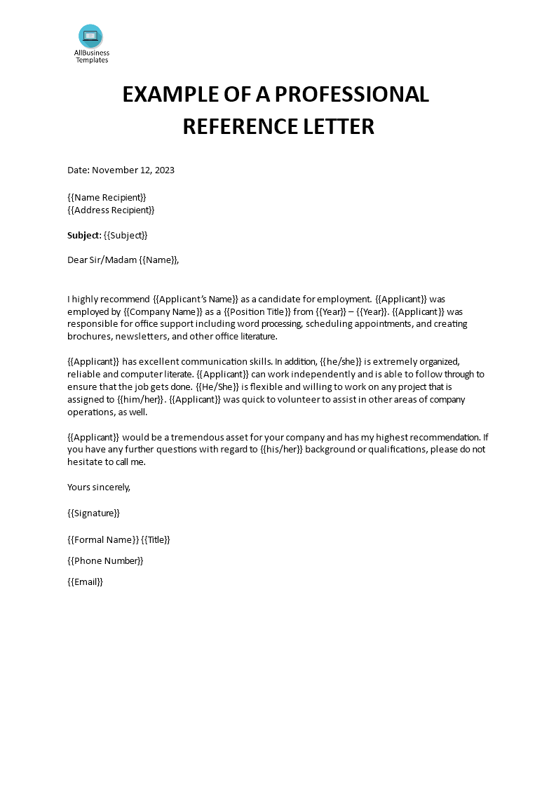 Basic Reference Letter Template