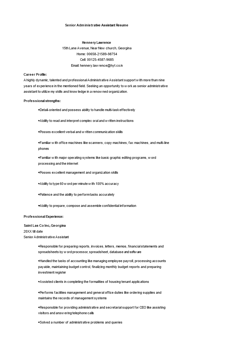 senior administrative assistant resume modèles