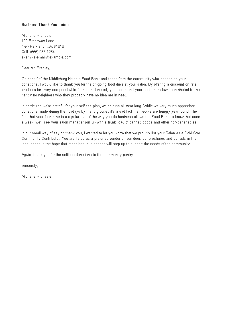 business thank you letter word template