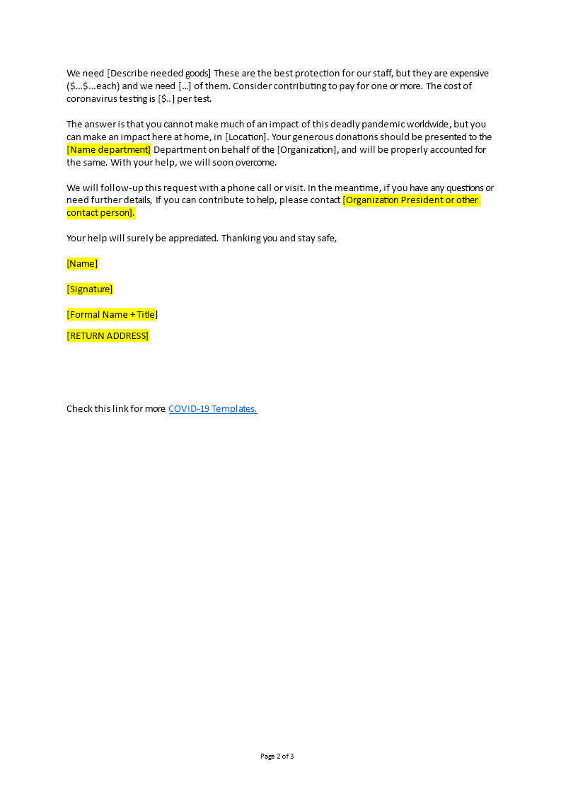 Supplies and Equipment Donations Request Templates at