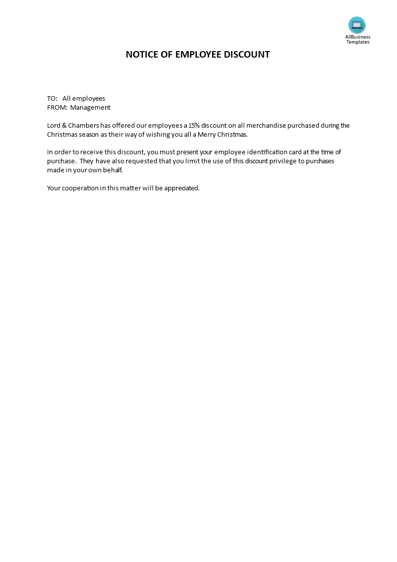 Christmas Employee Discount Offer  Templates at In discount agreement template