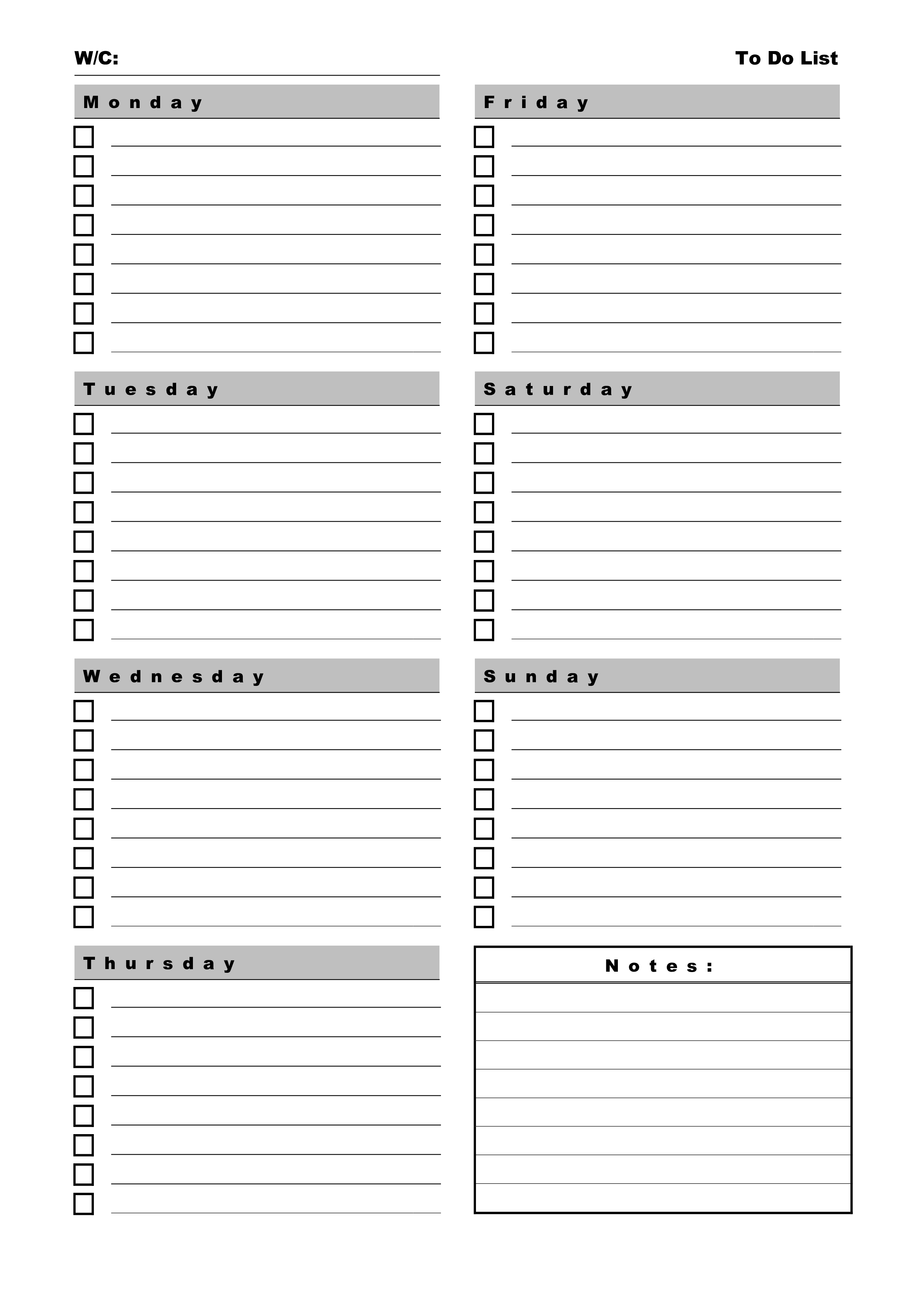 Kostenloses Printable To-Do List 23 days a week portrait Intended For Blank To Do List Template