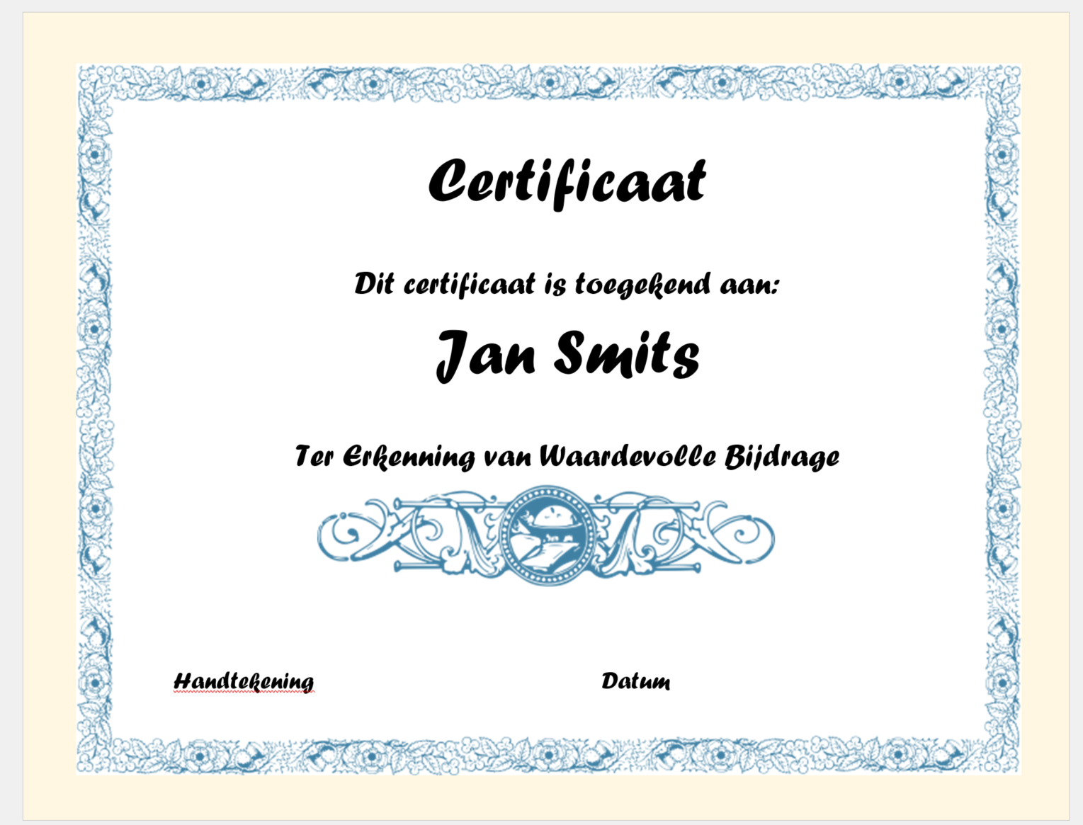 blanko certificataat word voorbeeld afbeelding 