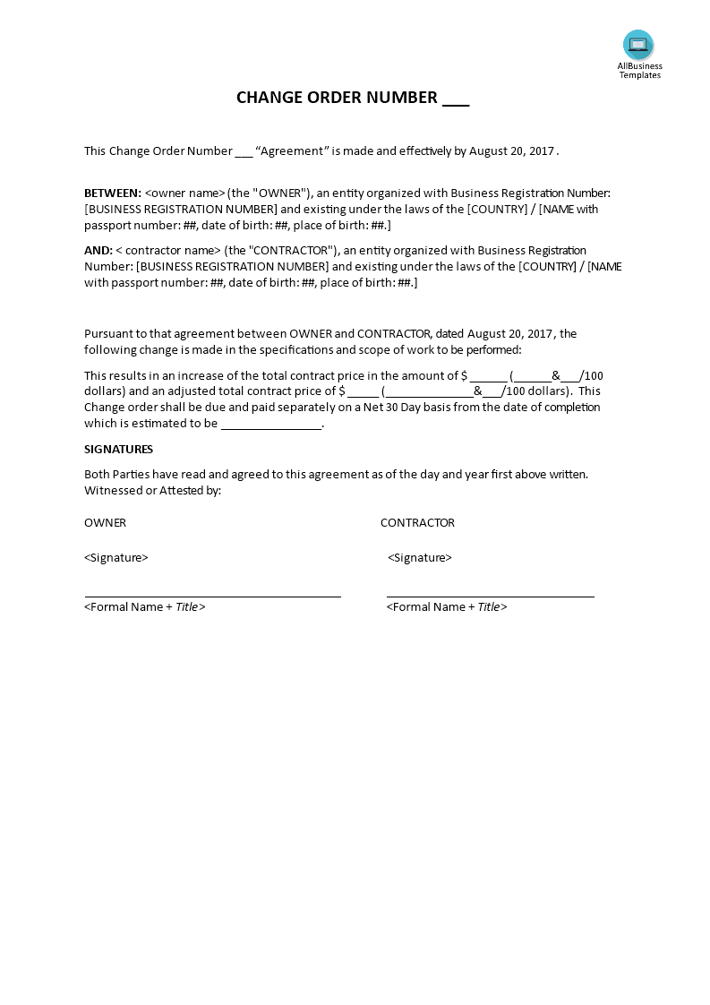 change order number template