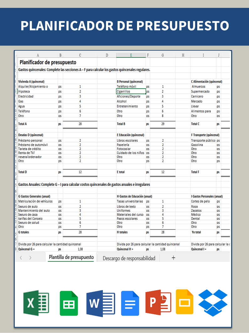 planificador de presupuesto voorbeeld afbeelding 