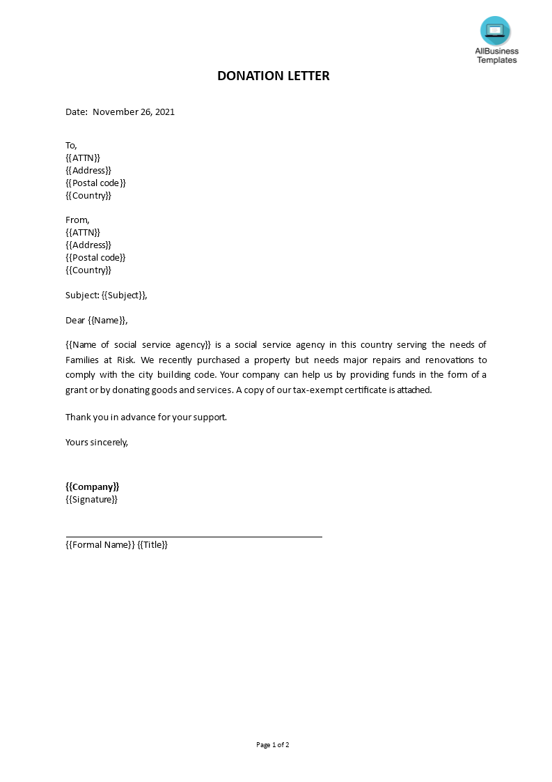 donation letter voorbeeld afbeelding 