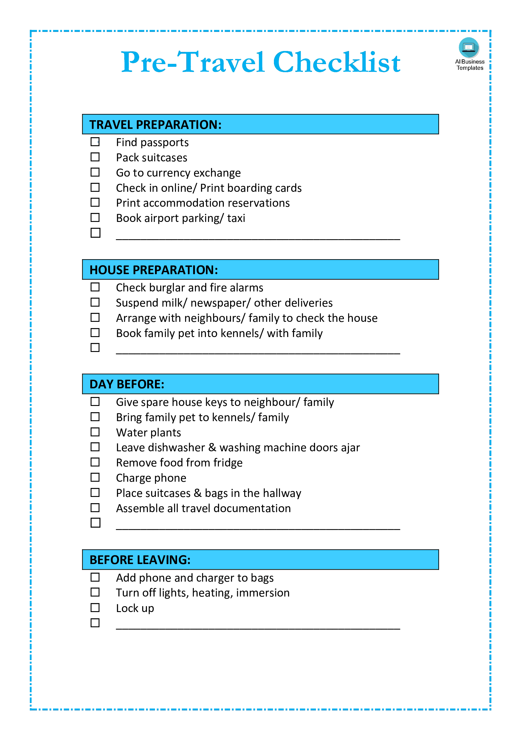 Pre Travel Checklist main image