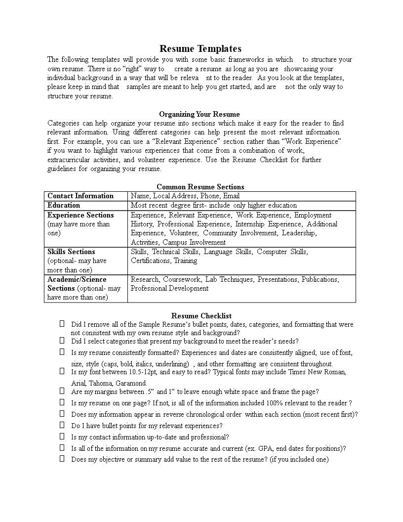 simple resume in word format modèles