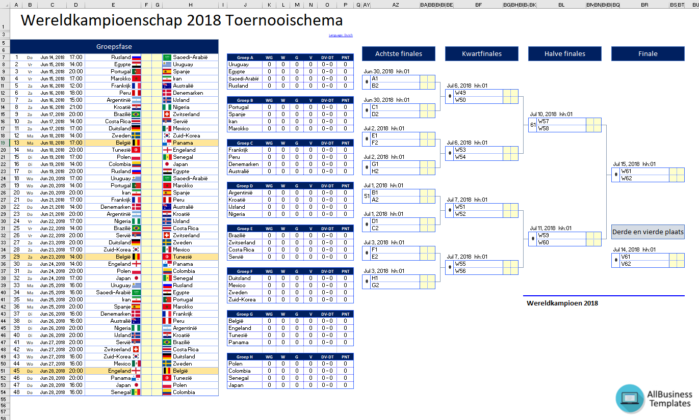 wk fifa 2018 toernooischema als excel template Hauptschablonenbild