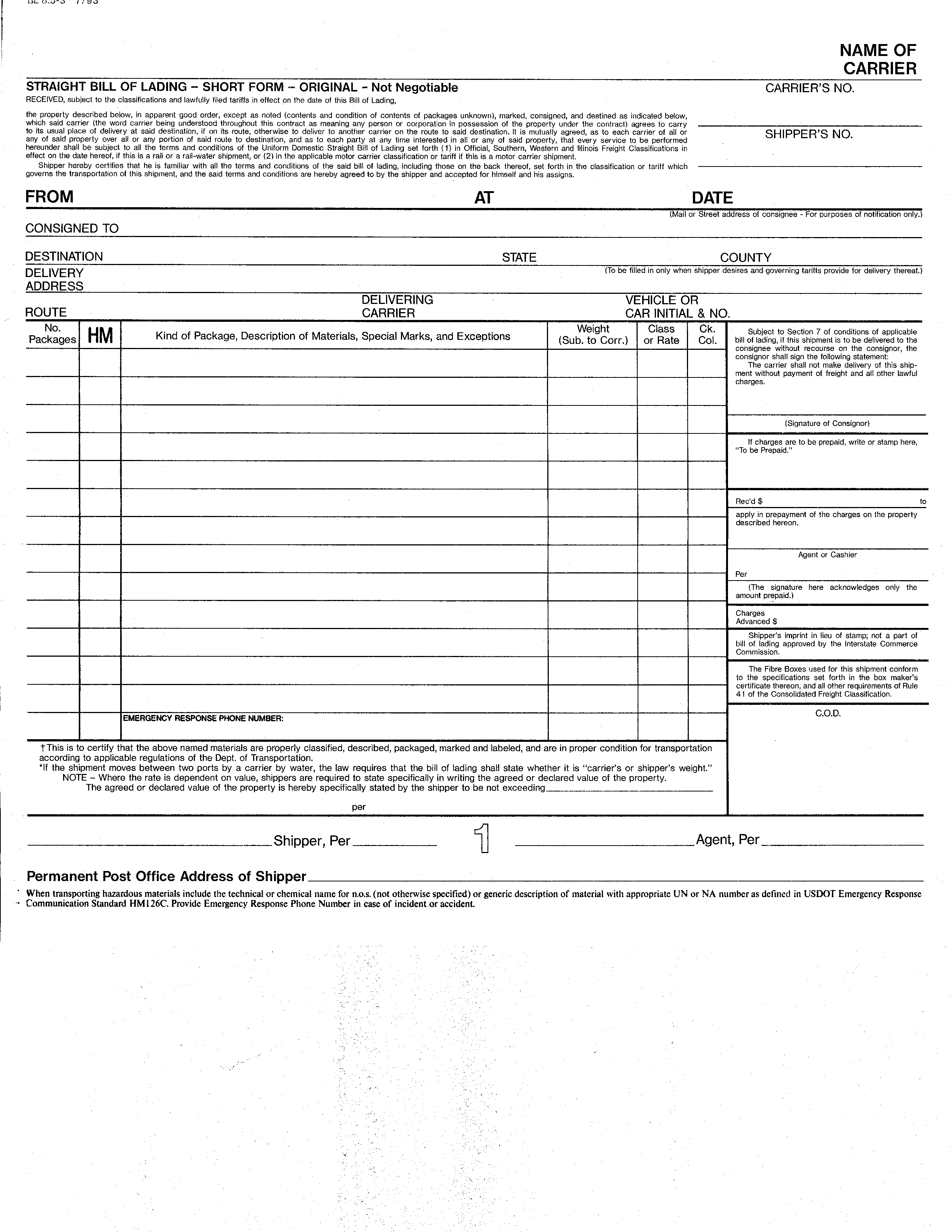 overland bill of lading modèles