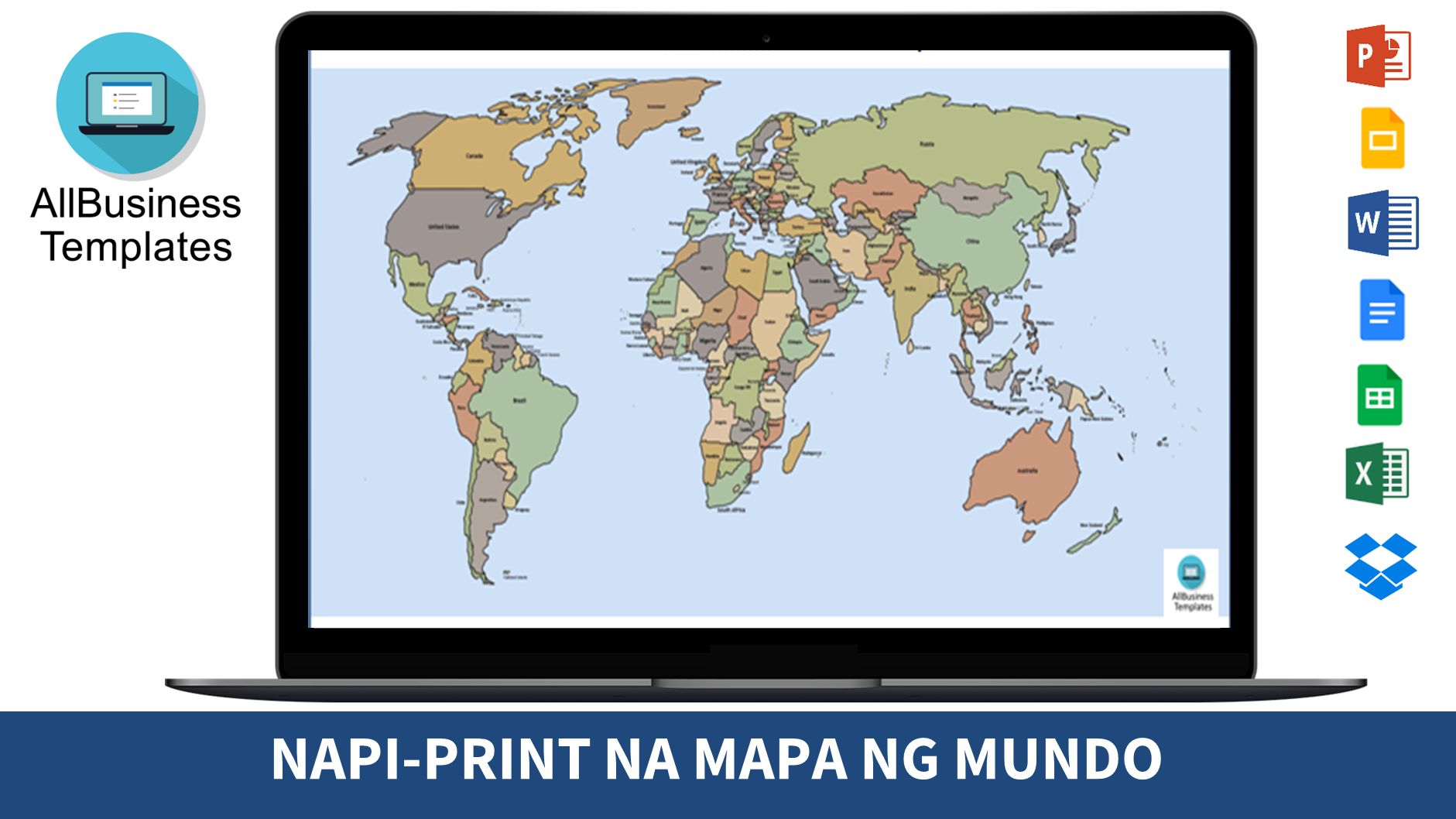 napi-print na balangkas ng mapa ng mundo modèles