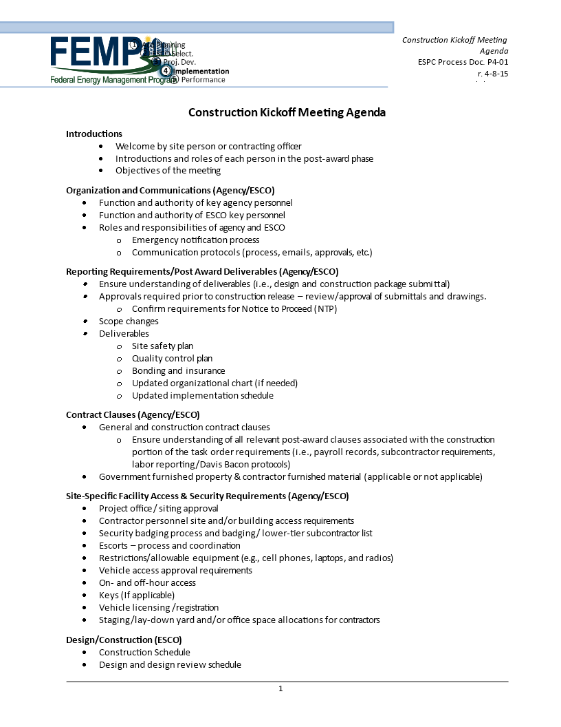 construction kick off meeting agenda template