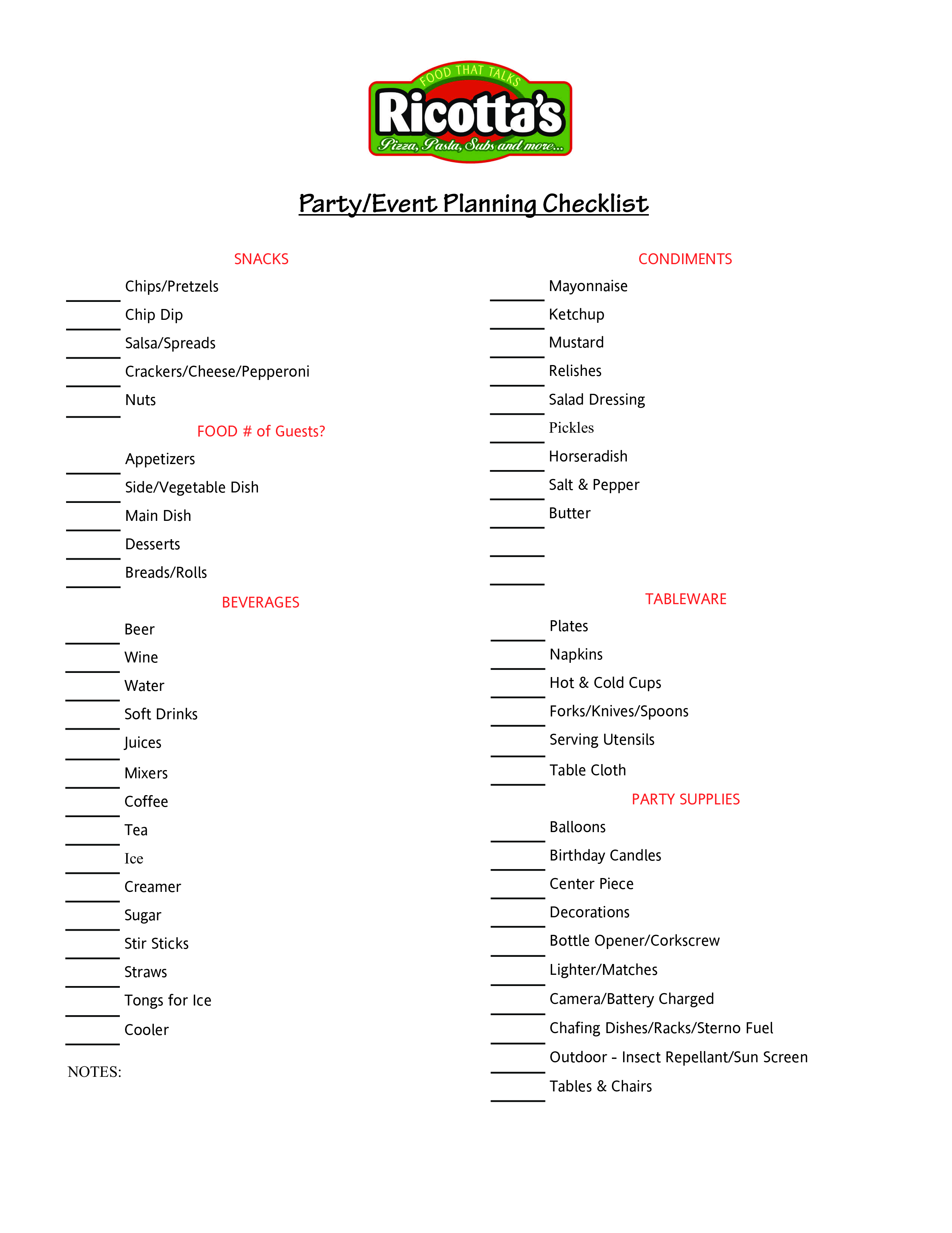 party event planning checklist template