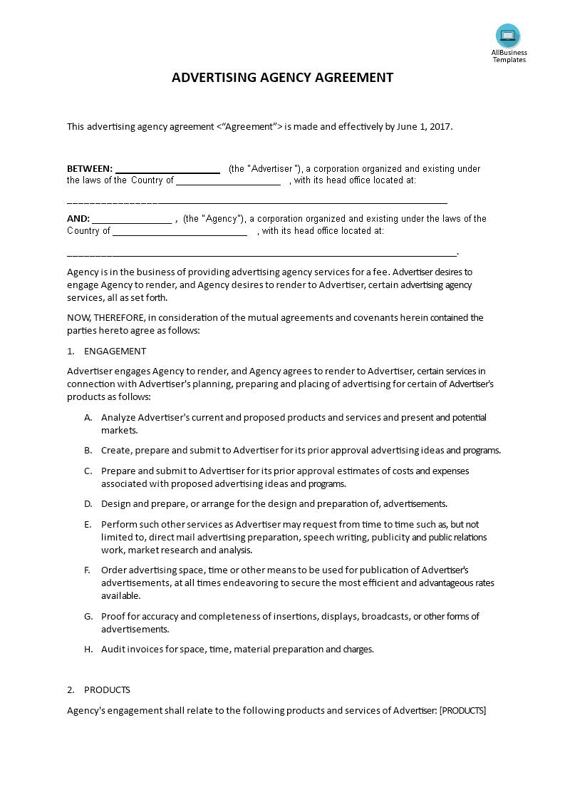 Tv Advertising Agreement Template