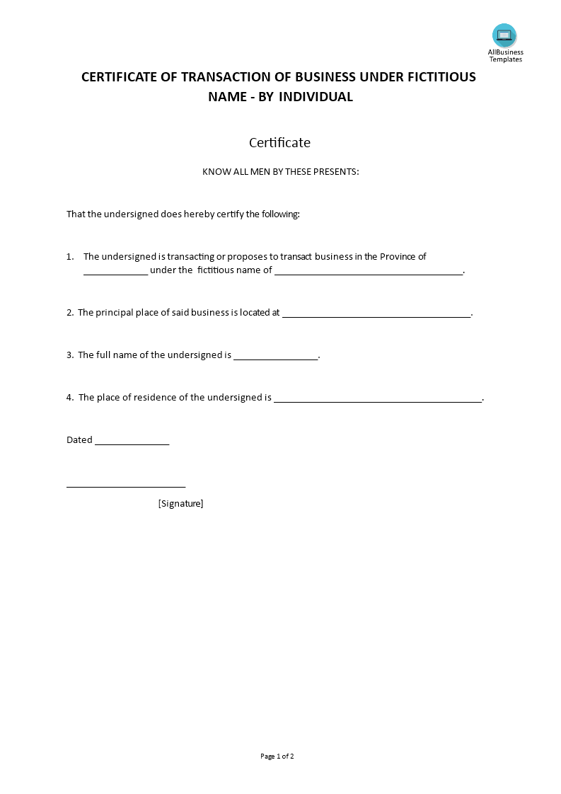 fictitious name certificate individual voorbeeld afbeelding 