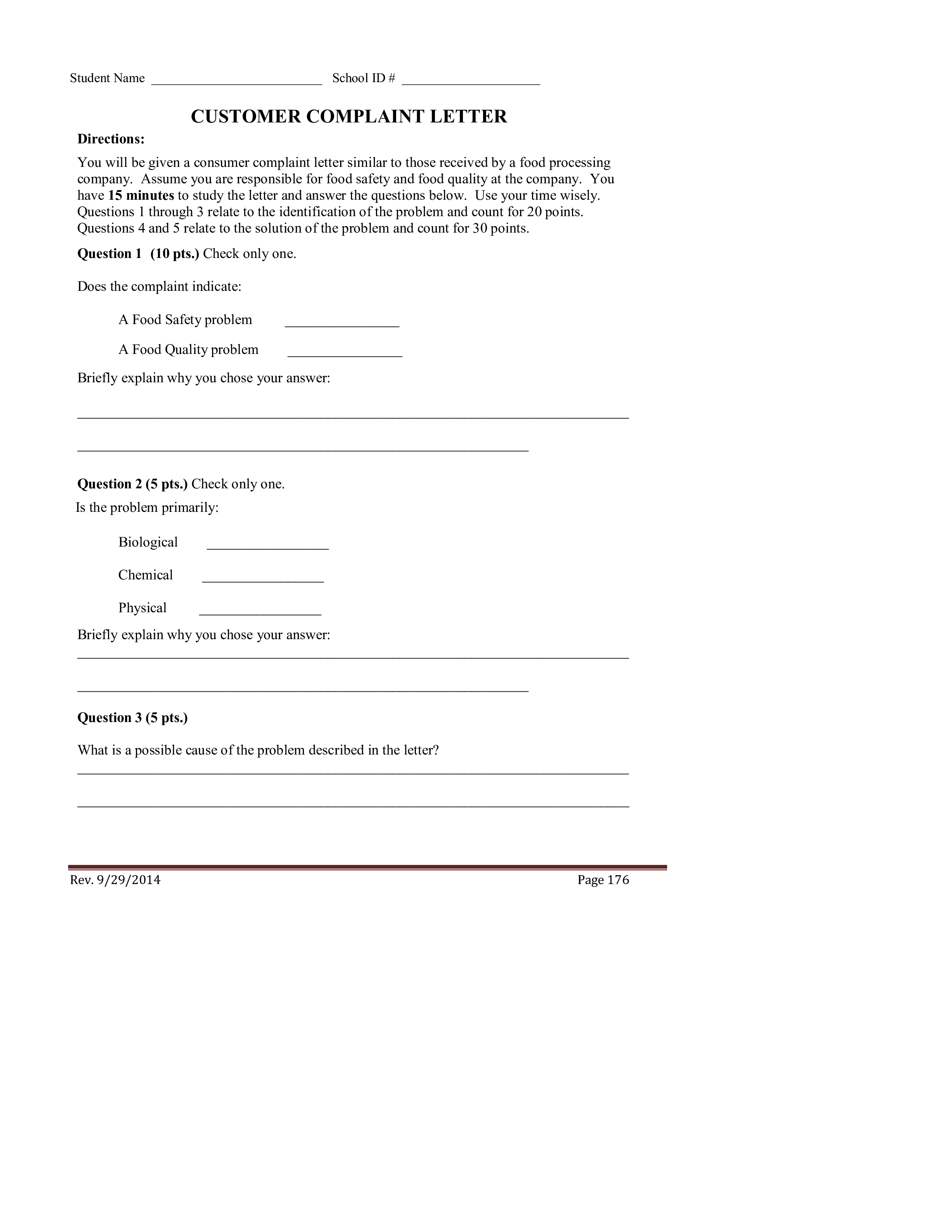food consumer complaint letter template