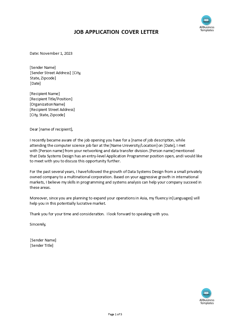 it job application cover letter template