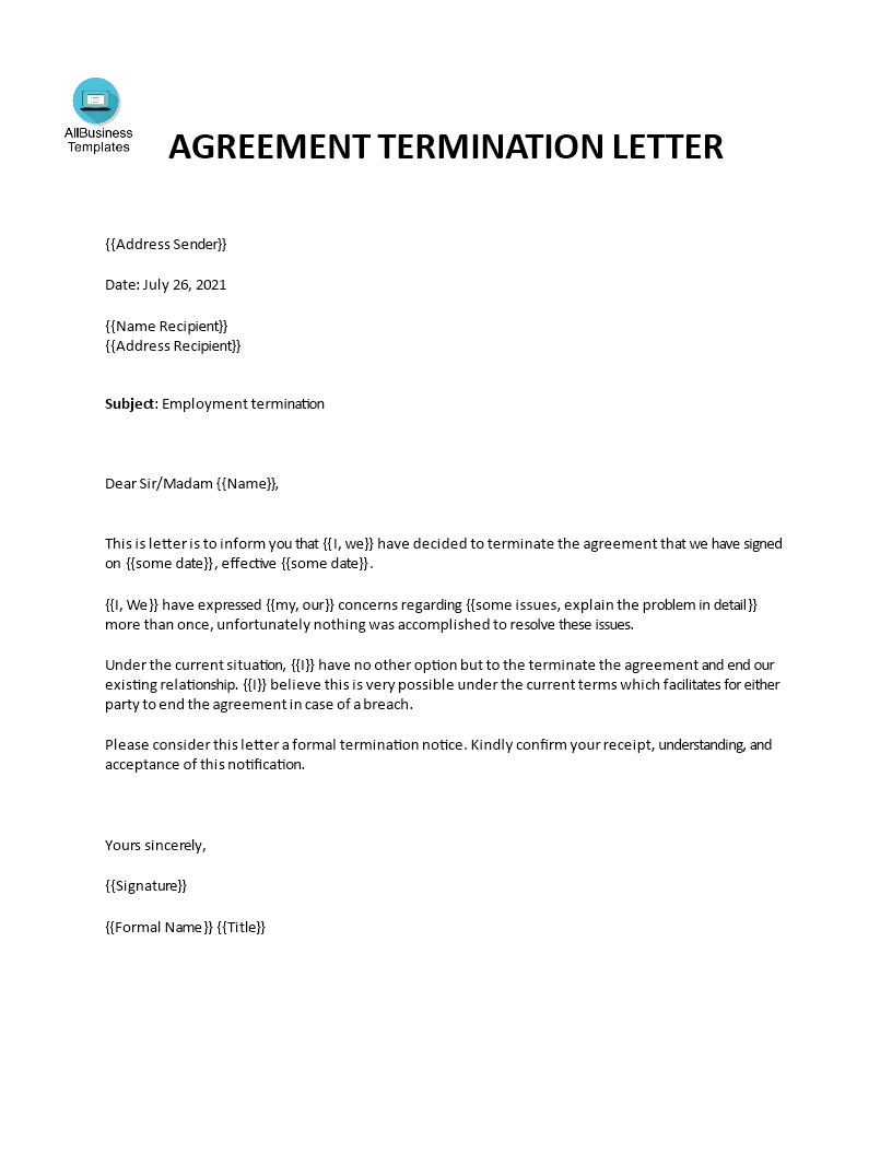 employment agreement termination letter Hauptschablonenbild