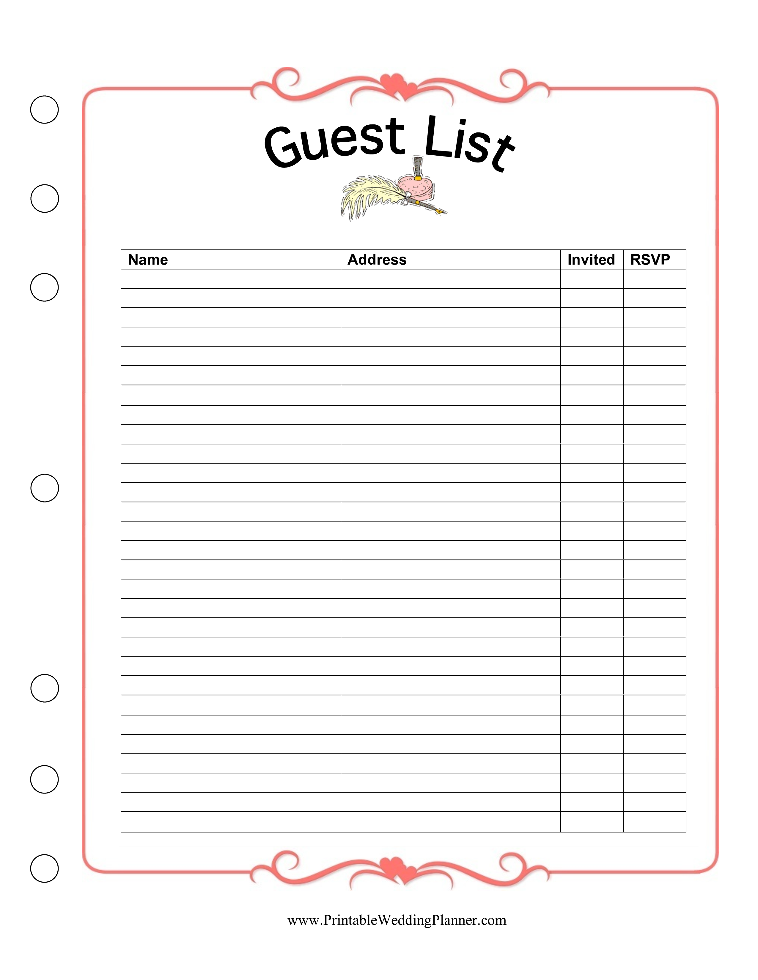wedding guest list template free download