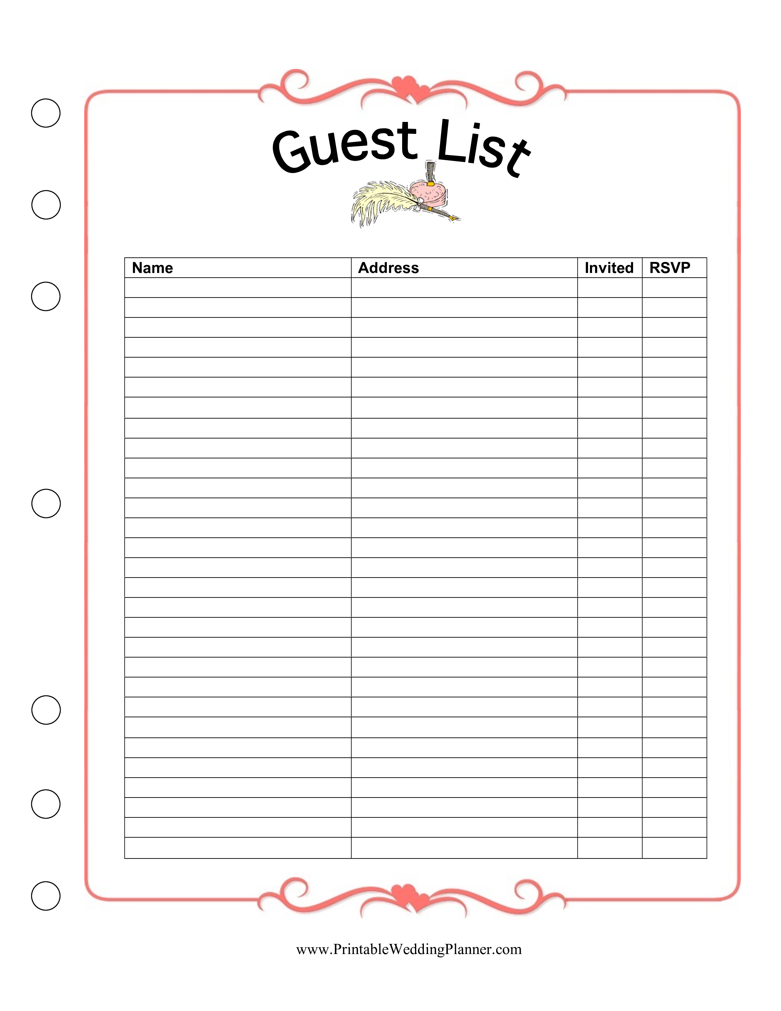 Guest List Excel Template