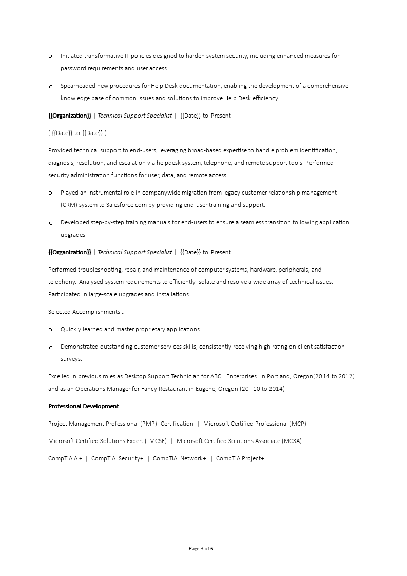 professional it resume in word modèles