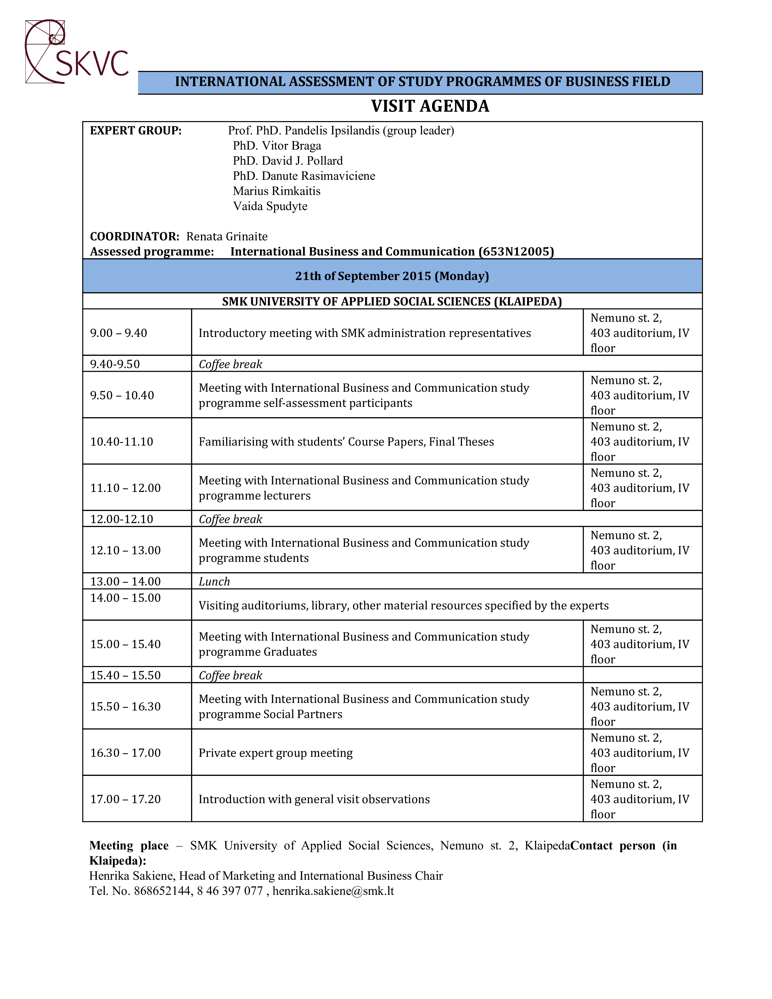 business university visit agenda Hauptschablonenbild