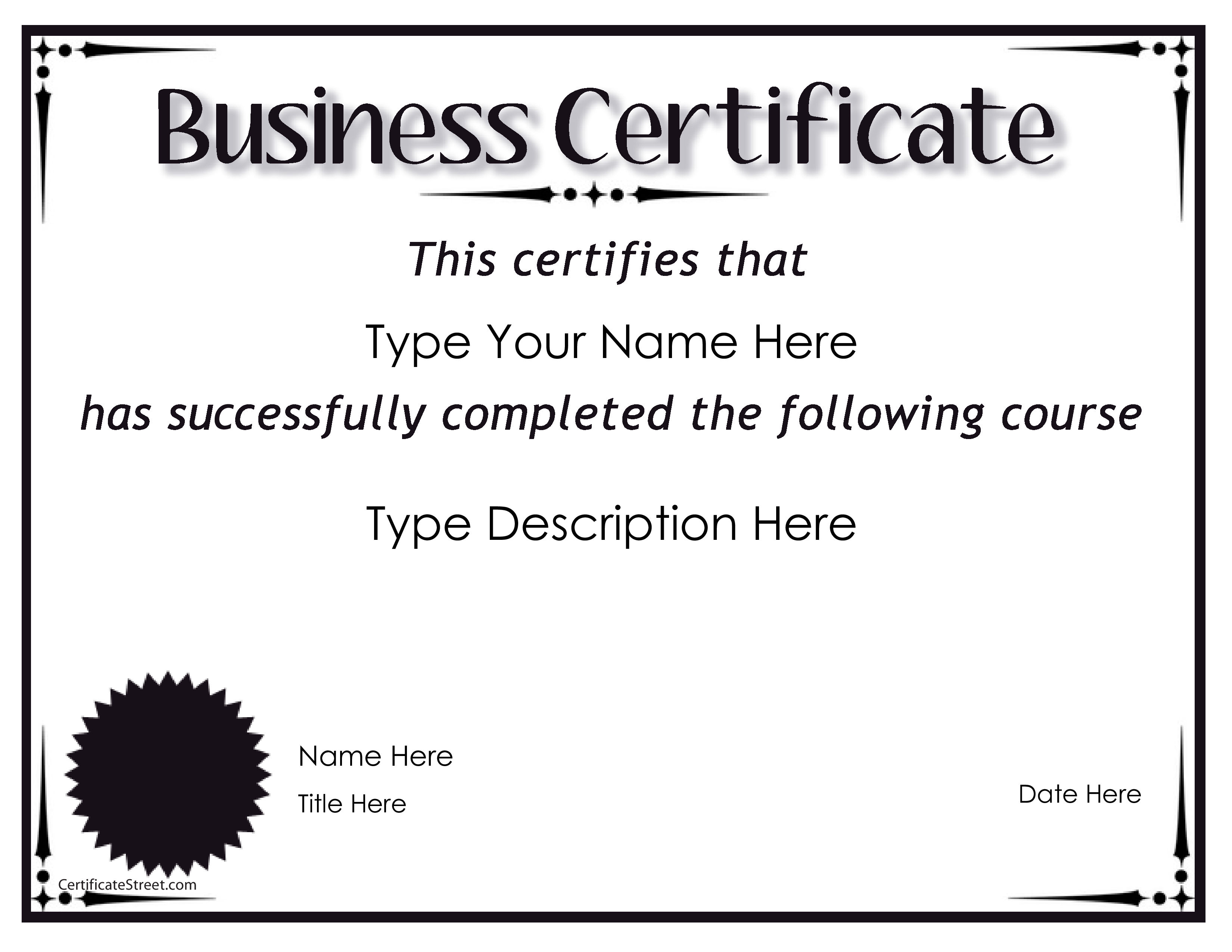 business certificate modèles