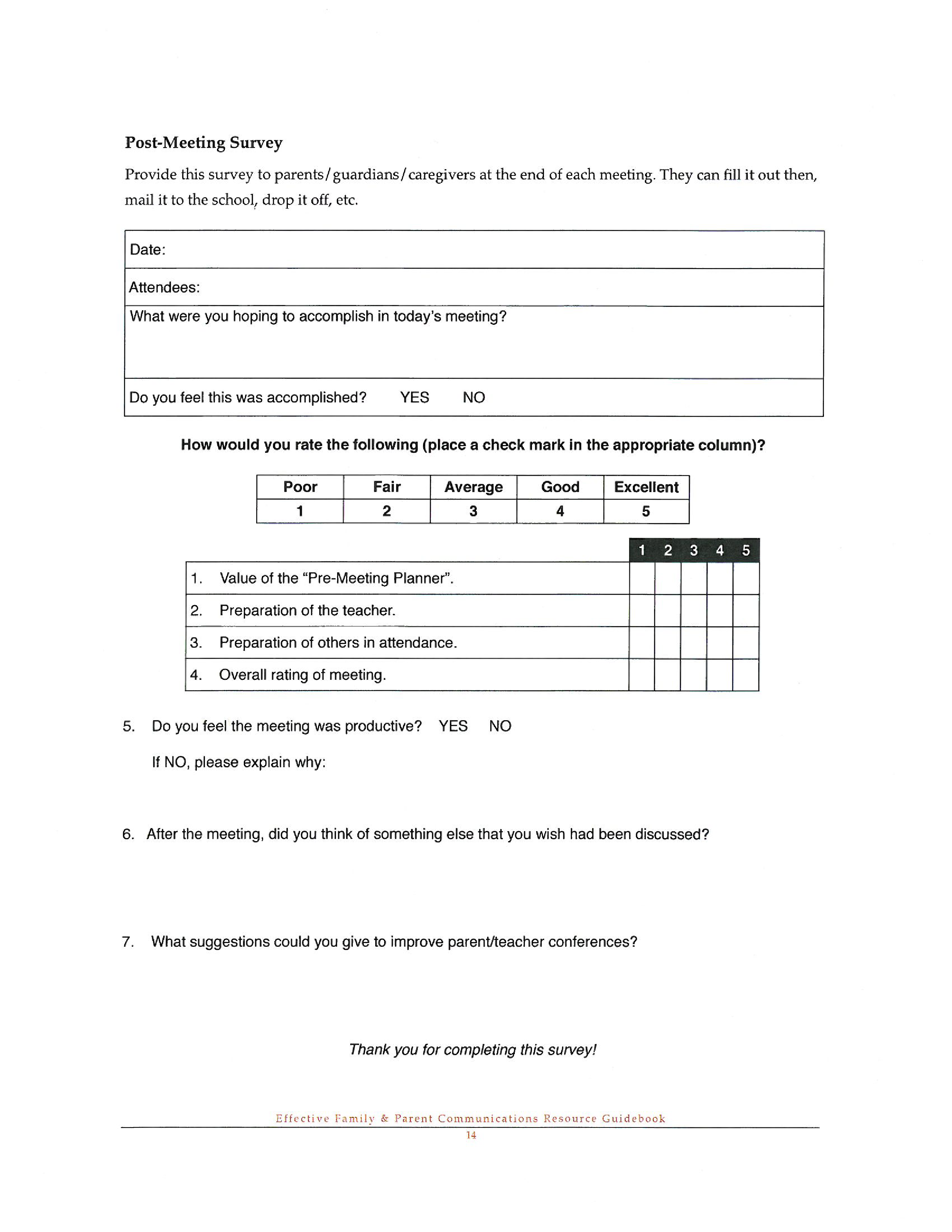 post meeting survey template