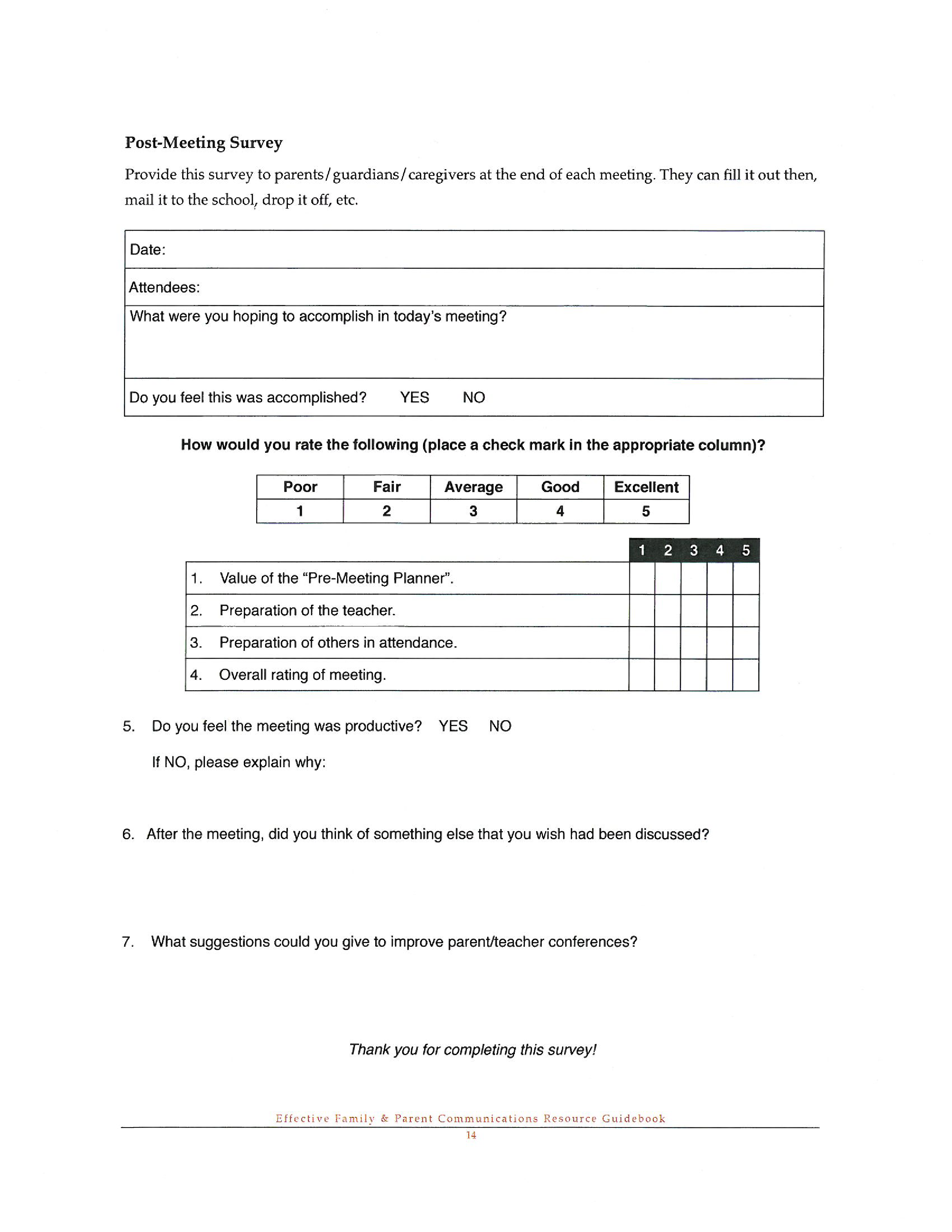 post meeting survey Hauptschablonenbild