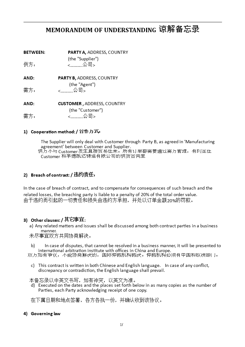 mou agent chinese factory voorbeeld afbeelding 