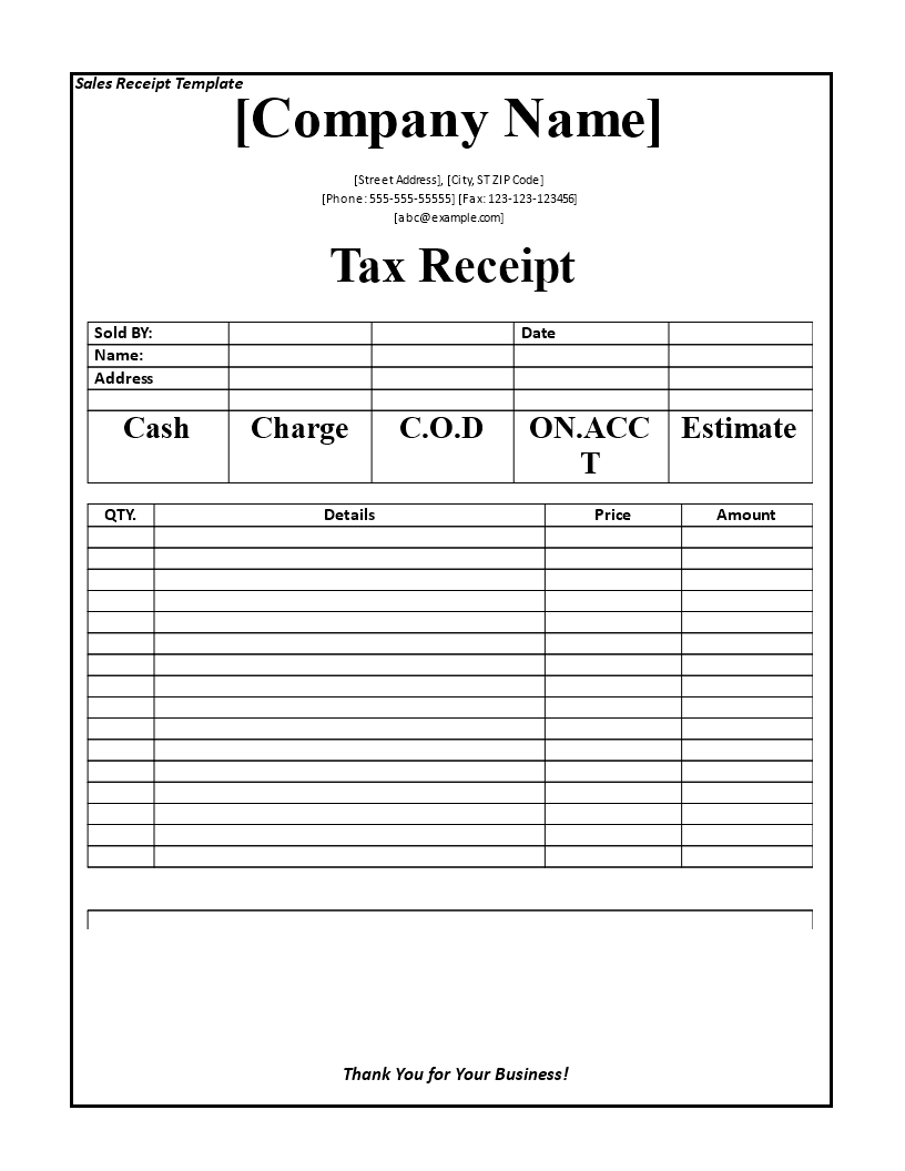 tax receipt template template