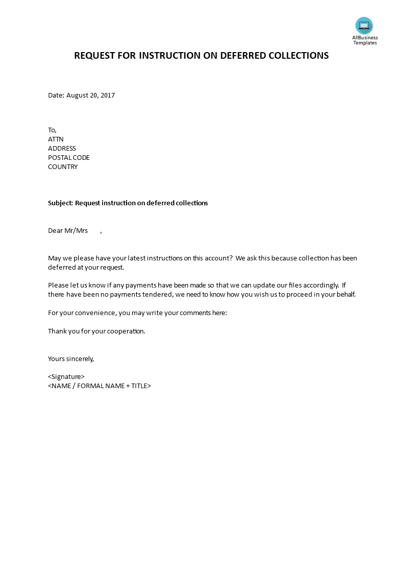Request for instruction on deferred collections main image
