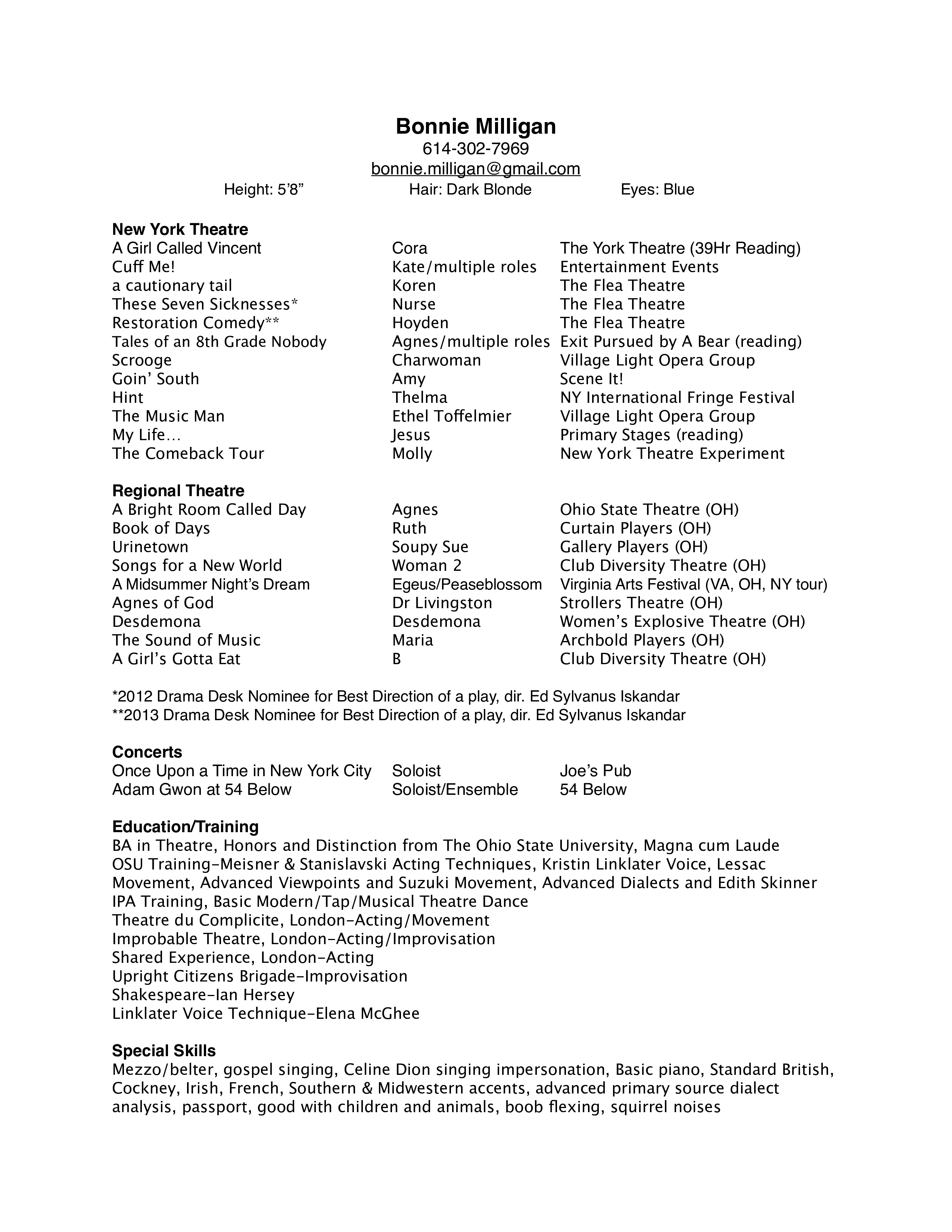 basic theatre resume modèles