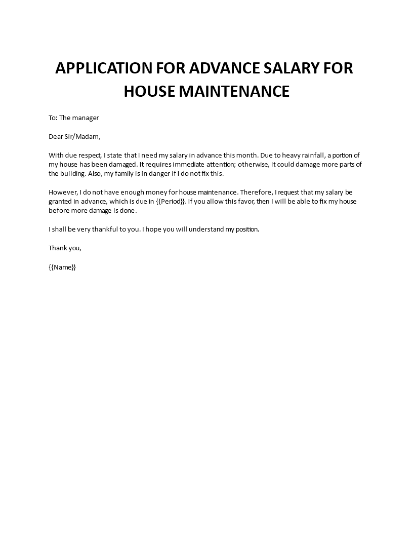 application advance salary for house maintenance voorbeeld afbeelding 