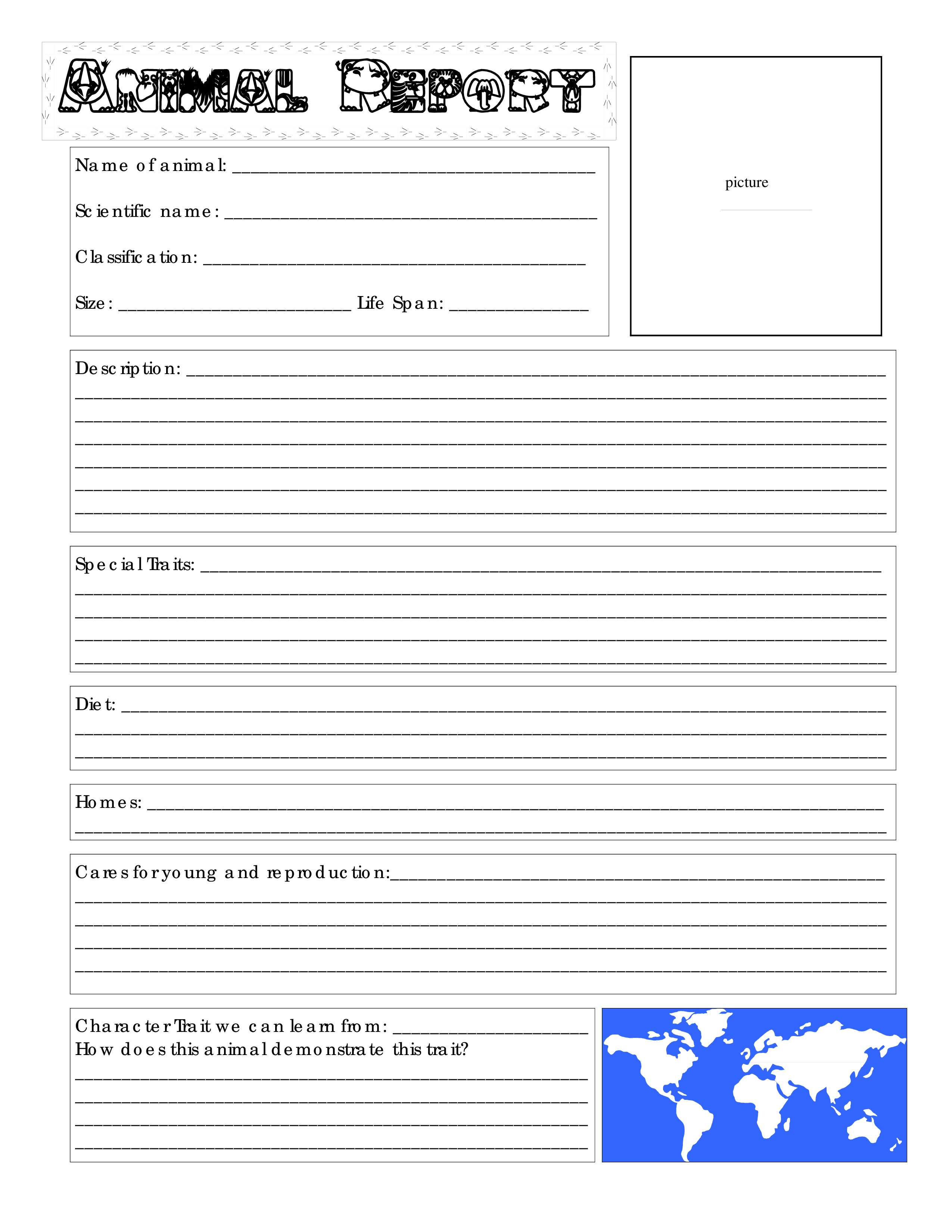 blank animal report template