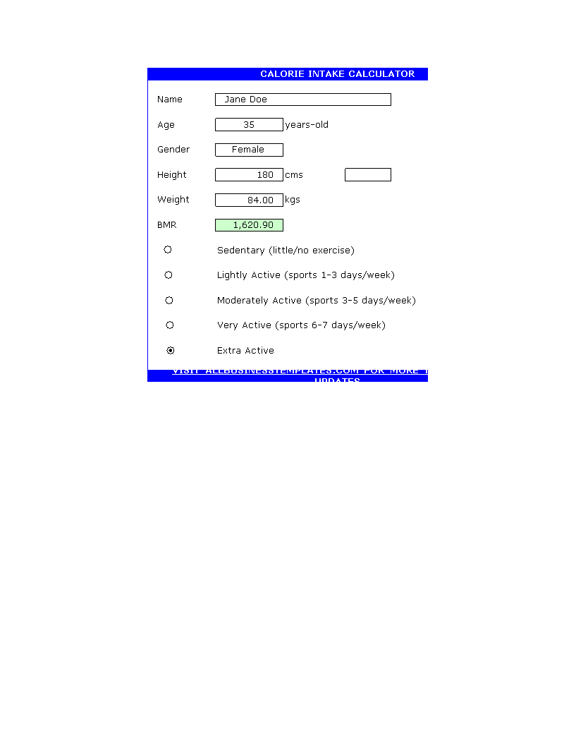 Calorie Intake Calculator 模板