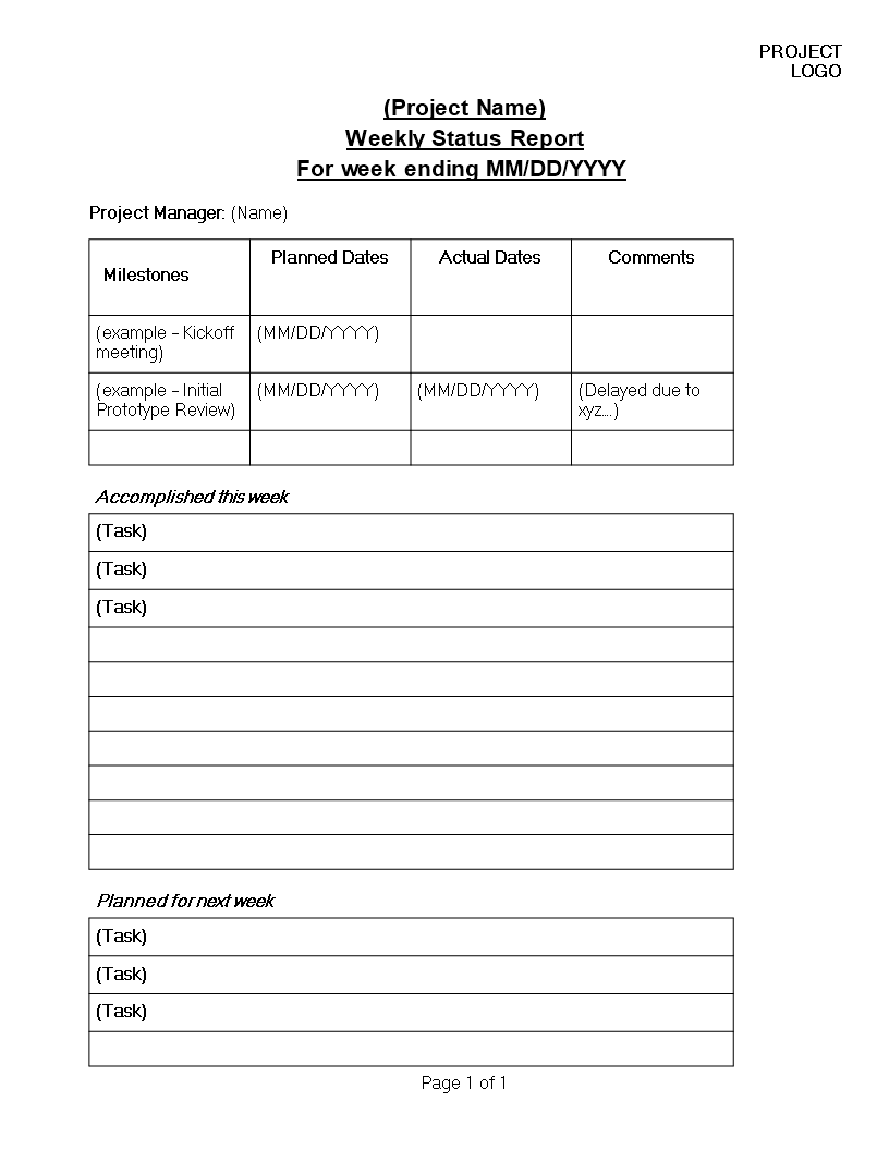 weekly status report template