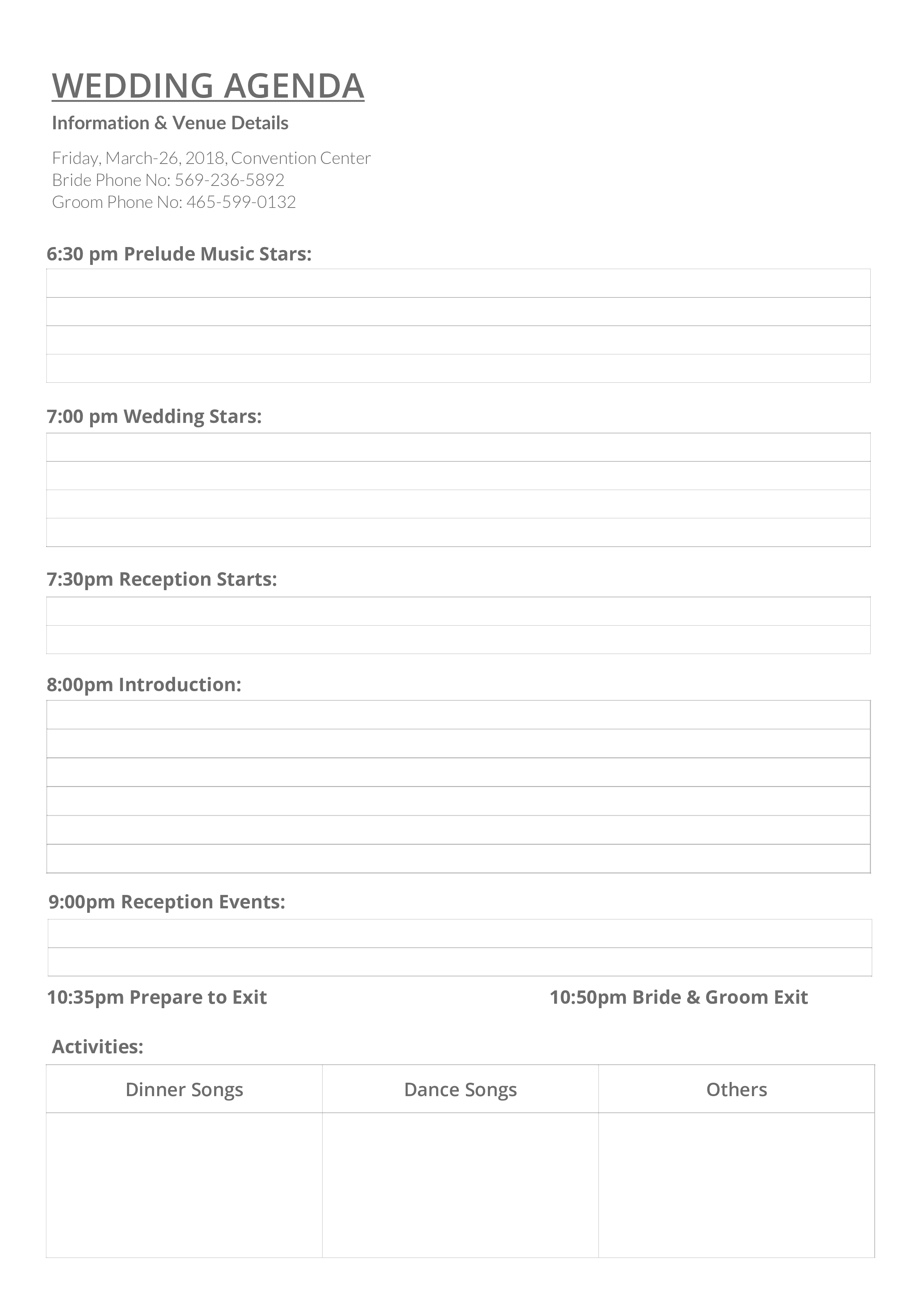 best wedding planner agenda template