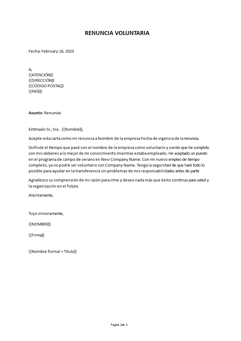 carta de renuncia de voluntario Hauptschablonenbild