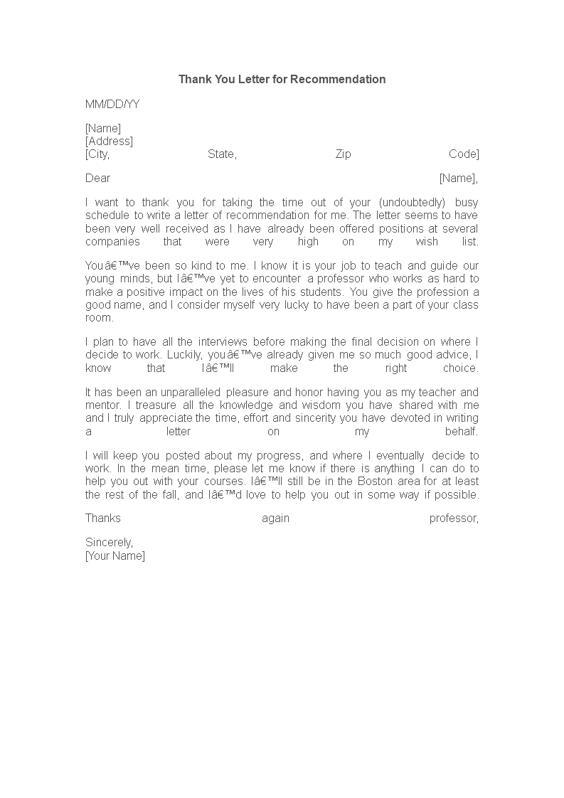 business recommendation thank you letter template