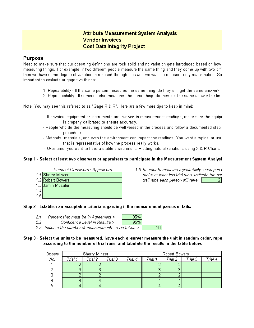 measurement system analysis template