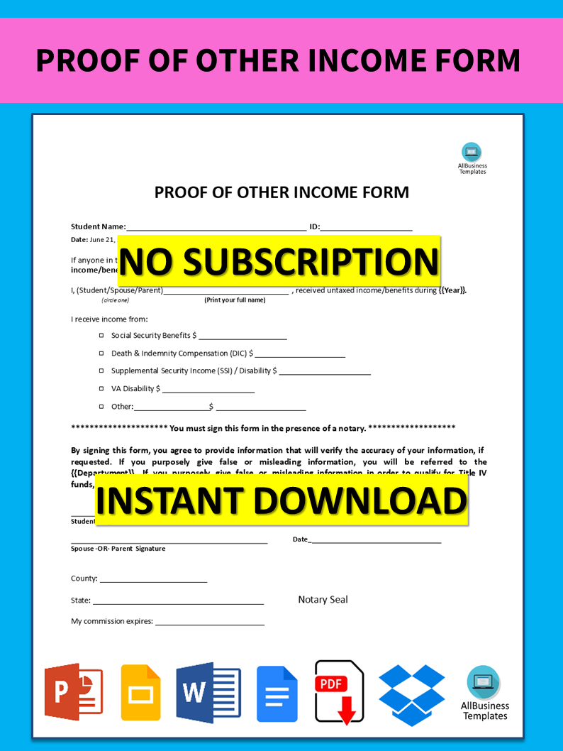 proof of other income form template